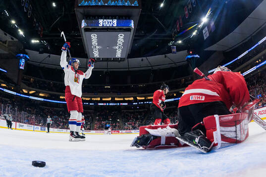 Vaclav Nestrasil of Czech Republic celebrates the 3-4 goal