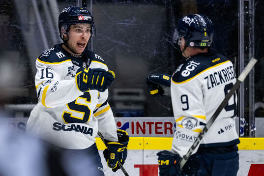 Södertäljes Filip Engarås och Patrik Zackrisson jublar