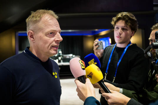 Head coach Magnus Hävelid of Sweden being interviewed by