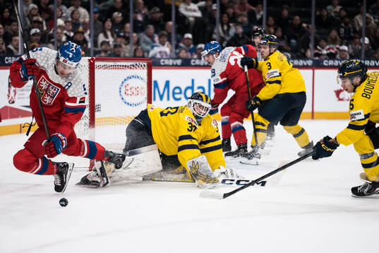 Adam Jiricek of Czech Republic and goaltender Love