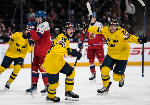 Victor Eklund and Jack Berglund of Sweden celebrate