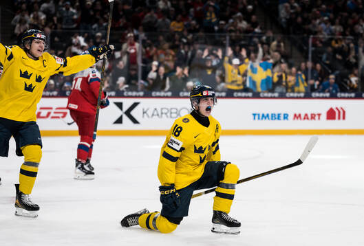 Victor Eklund of Sweden celebrates