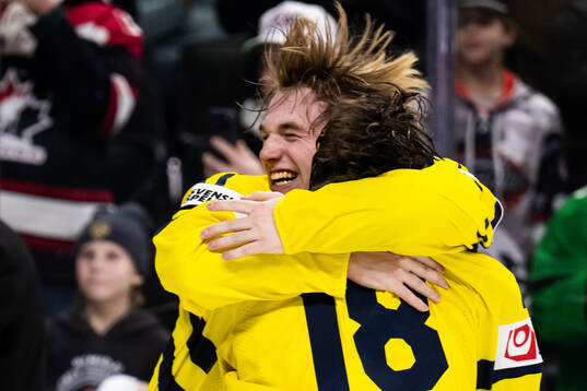 Lucas Pettersson and Victor Eklund of Sweden celebrate