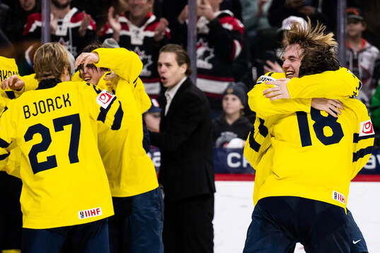 Lucas Pettersson and Victor Eklund of Sweden celebrate