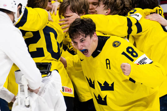 Victor Eklund of Sweden celebrates