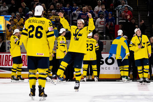Jack Berglund and Alfons Freij of Sweden celebrate
