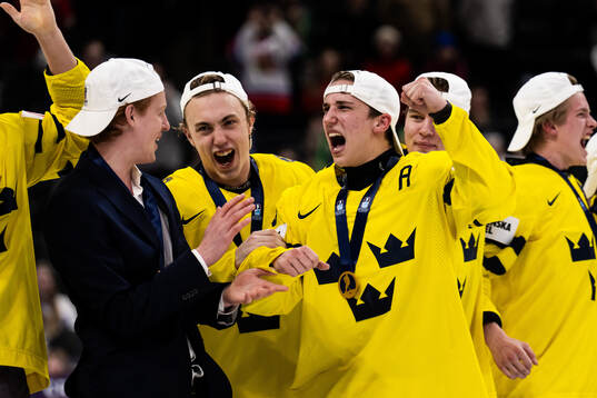 Linus Eriksson and Victor Eklund of Sweden celebrate