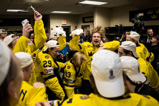 Players of Sweden celebrate