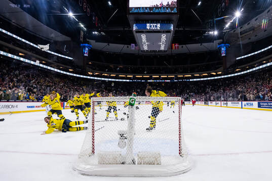 Players of Sweden celebrate