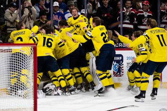 Players of Sweden celebrate