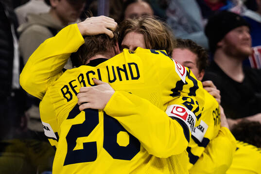 Jack Berglund and Alfons Freij of Sweden celebrate