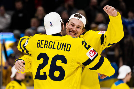 Jack Berglund and William Håkansson of Sweden celebrate