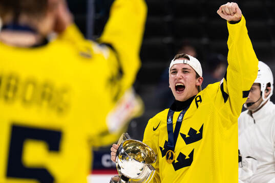 Victor Eklund of Sweden celebrates