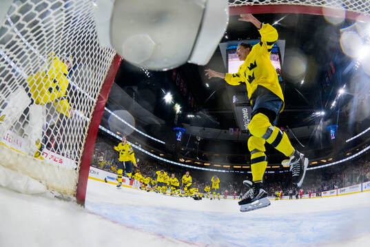 Sascha Boumedienne of Sweden celebrates with teammates