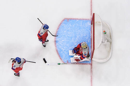 Adam Jiricek, Vladimir Dravecky and goaltender Michal