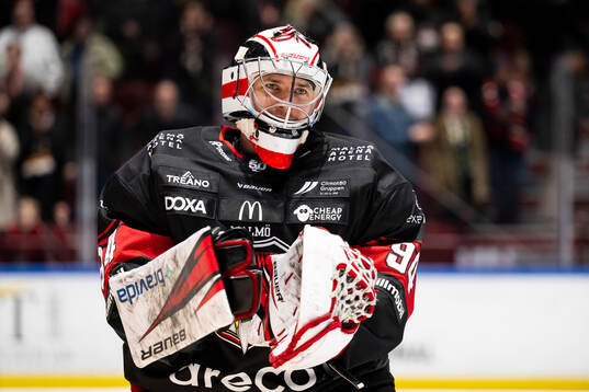 Malmö Redhawks målvakt Marek Langhamer jublar