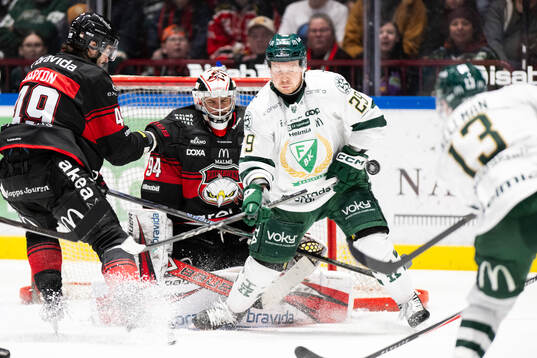 Malmö Redhawks målvakt Marek Langhamer  mot Färjestads