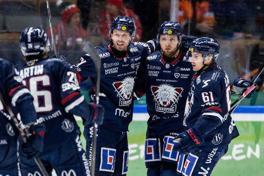 Linköpings Christoffer Ehn jublar med Robin Kovacs och