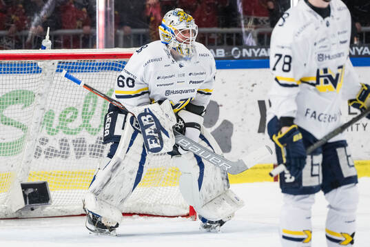 HV71s målvakt Felix Sandström deppar