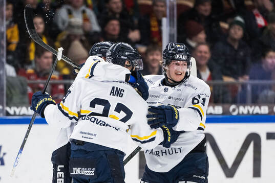 HV71s Jonathan Ang och Axel Rindell jublar
