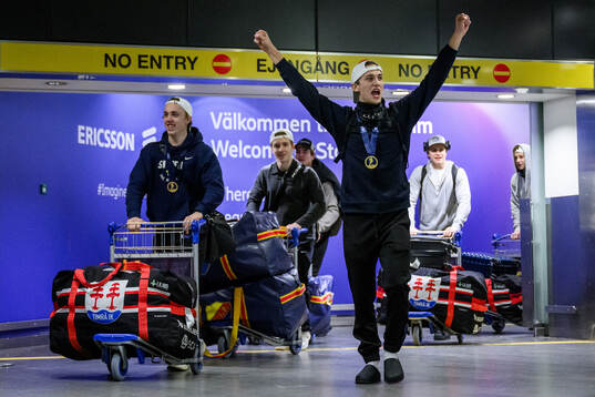 Victor Eklund of Sweden arrive at Arlanda Airport