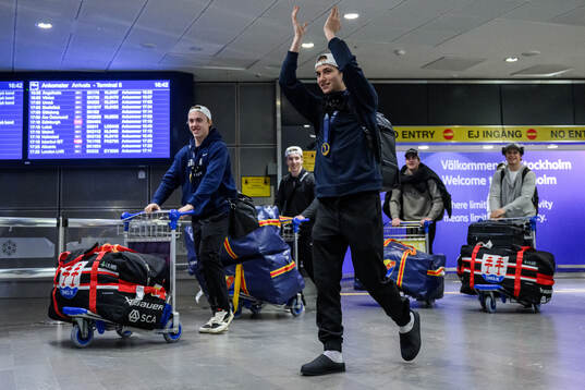 Victor Eklund of Sweden arrive at Arlanda Airport