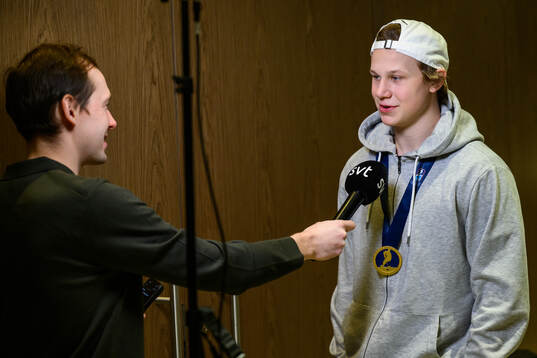 Eddie Genborg of Sweden speaks to media