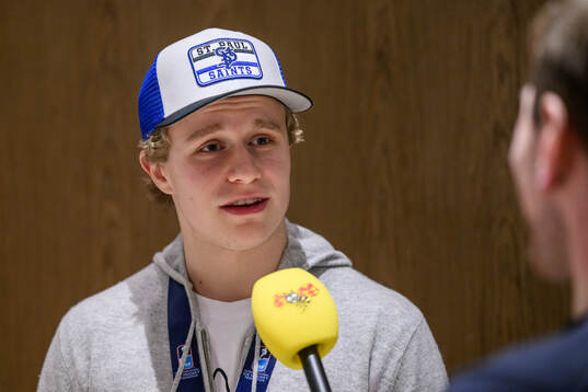 Alfons Freij of Sweden speaks to media