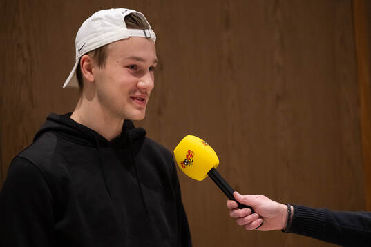 William Håkansson of Sweden is interviewed as he arrives