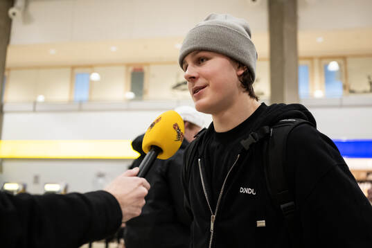 Ivar Stenberg of Sweden is interviewed as he arrives at