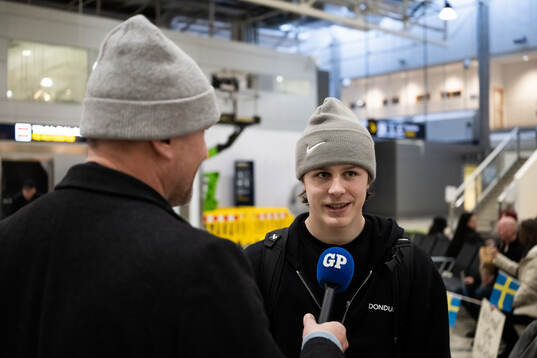 Ivar Stenberg of Sweden is interviewed as he arrives at