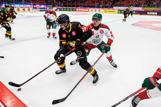 Jakob Silfverberg of Brynäs and Max Friberg of Frölunda