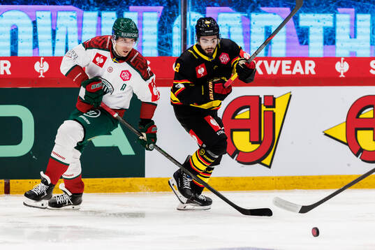 Henrik Tömmernes of Frölunda and Bobby Trivigno of Brynäs