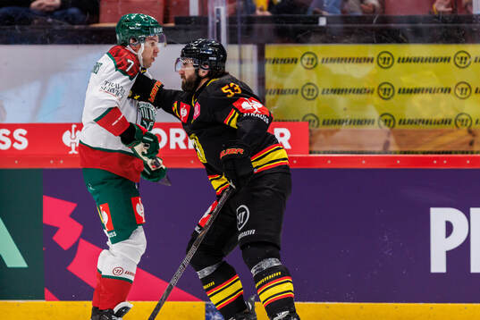 Henrik Tömmernes of Frölunda and Luke Witkowski of Brynäs