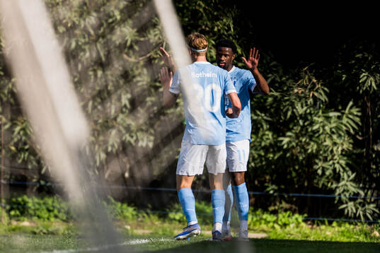 Erik Botheim and Emmanuel Ekong of Malmö FF celebrates
