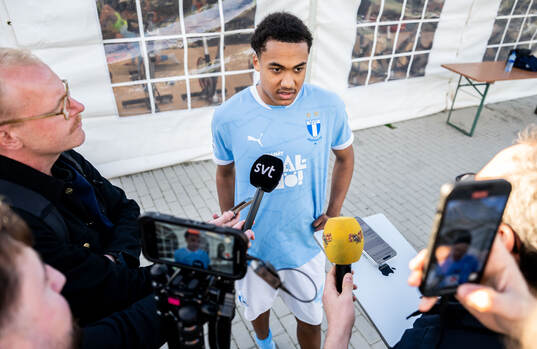 Theodor Lundbergh of Malmö FF is being interviewed