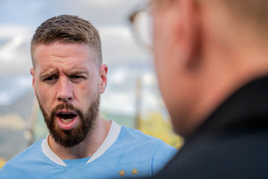 Pontus Jansson of Malmö FF is being interviewed