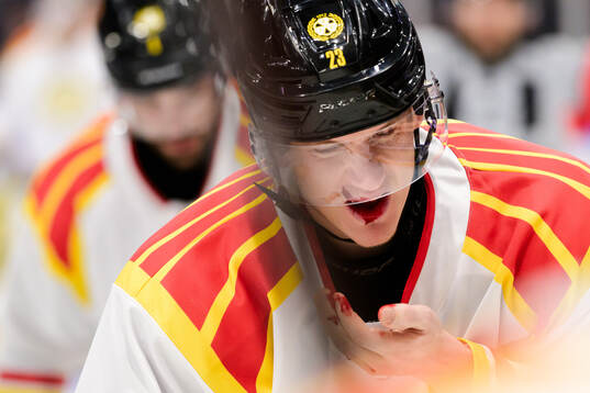 Brynäs Oskar Lindblom blöder från munnen