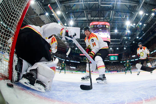Brynäs målvakt Erik Källgren och Robert Hägg ser på