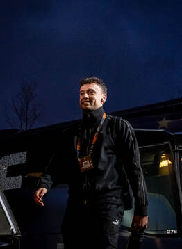 Colin Rösler of Malmö FF arrives at the stadium