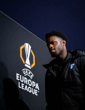 Emmanuel Ekong of Malmö FF arrives at the stadium