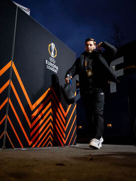 Lasse Berg Johnsen of Malmö FF arrives at the stadium