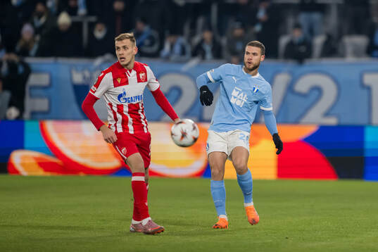 Vasilije Kostov of Crvena Zvezda and Gabriel Busanello of