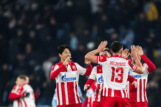 Players of Crvena Zvezda celebrate