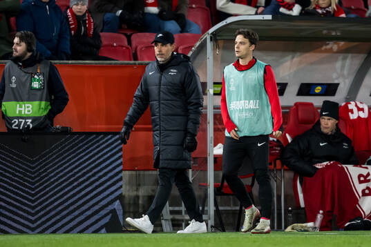 Head coach Freyr Alexandersson and Felix Horn Myhre of Brann