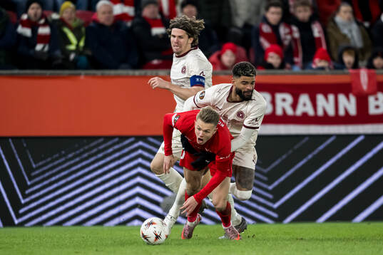 Emil Kornvig of Brann and Philip Billing of Midtjylland