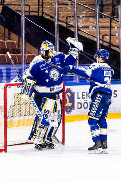Leksands målvakt Marcus Gidlöf och Michael Lindqvist