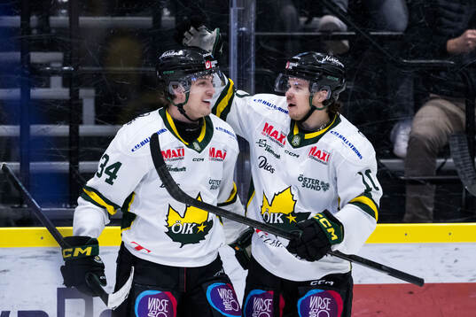 Östersunds Filip Hesselvall och Oliver Kandergård jublar