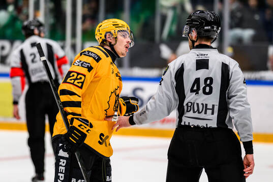 Skellefteås Jonathan Johnson reagerar mot linjedomare