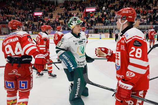 Färjestads målvakt Melker Thelin deppar